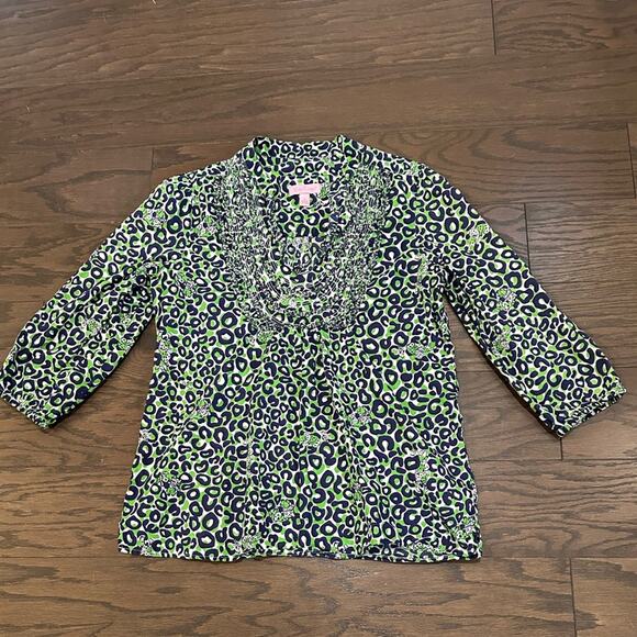 Lilly Pulitzer Vivi Peasant Top - Thrill of the Chaise- Size SMALL - Picture 1 of 9